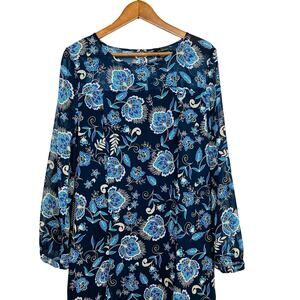 NEW! The Limited Floral Print Shift Dress Blue Semi Sheer Accents - 14